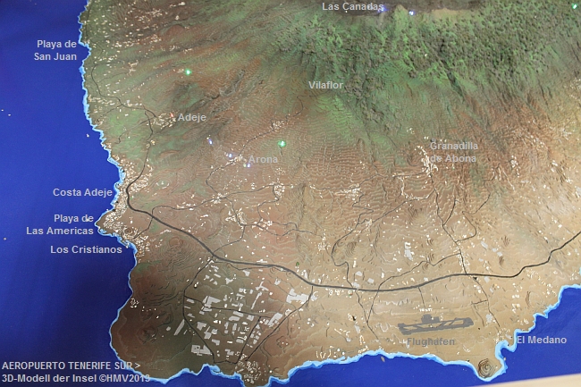 TENERIFE > 3D-Modellausschnitt mit der Ausflugsroute 2 hinauf in die Las Canadas