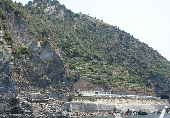 CINQUE TERRE > Eisenbahnstrecke mit Bahnhof Manarola