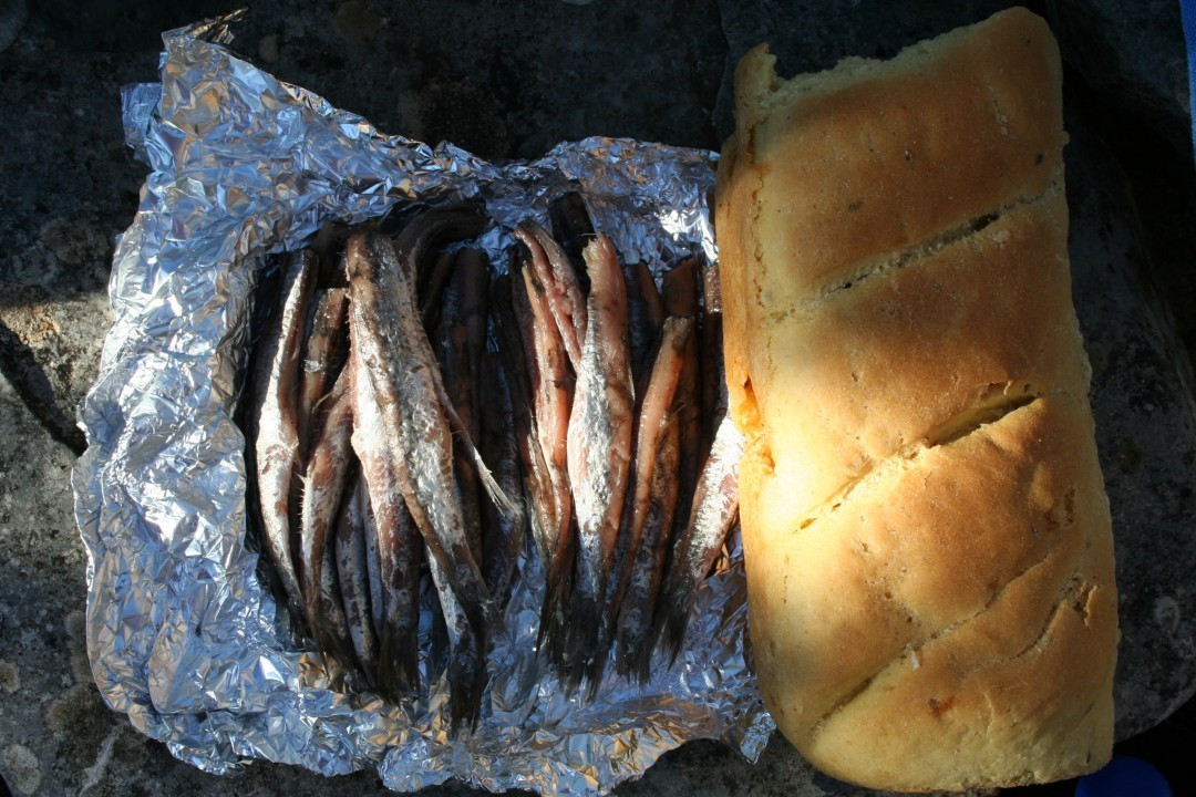 Salzfische selbst gebackenes Brot