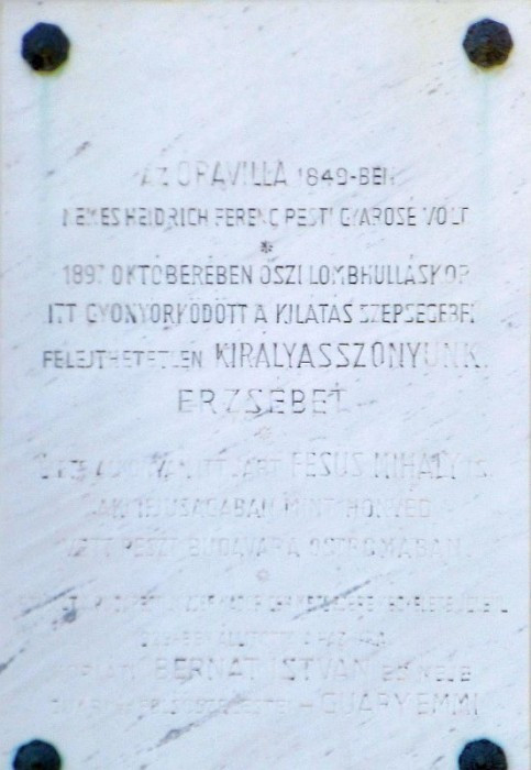 Budapest, Óra Villa, Gedenktafel
