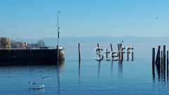 Meersburg Hafen mit Blick Schweizer Berge
