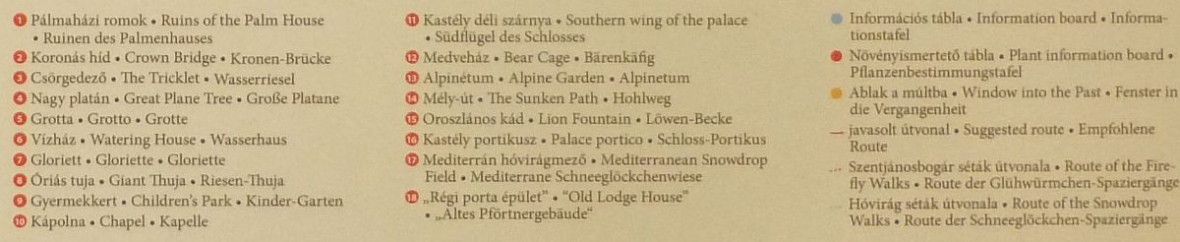 Alcsútdoboz, Arboretum, Plan, Legende