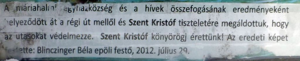 Máriahalom - Kirva, Christopherus, Inschrift