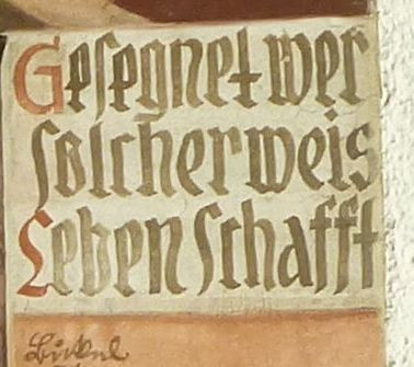 Feldafing Hotel Kaiserin Elisabeth Westflügel Lüftlmalerei zur Straße Spruch2