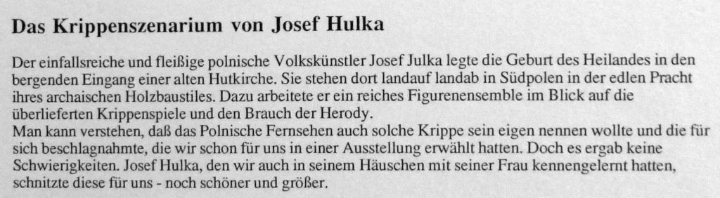 Künstlerkrippe Josef Hulka Polen Text